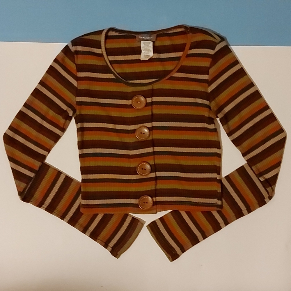 San Souci, Long Sleeves, Striped, Crop Top, Small